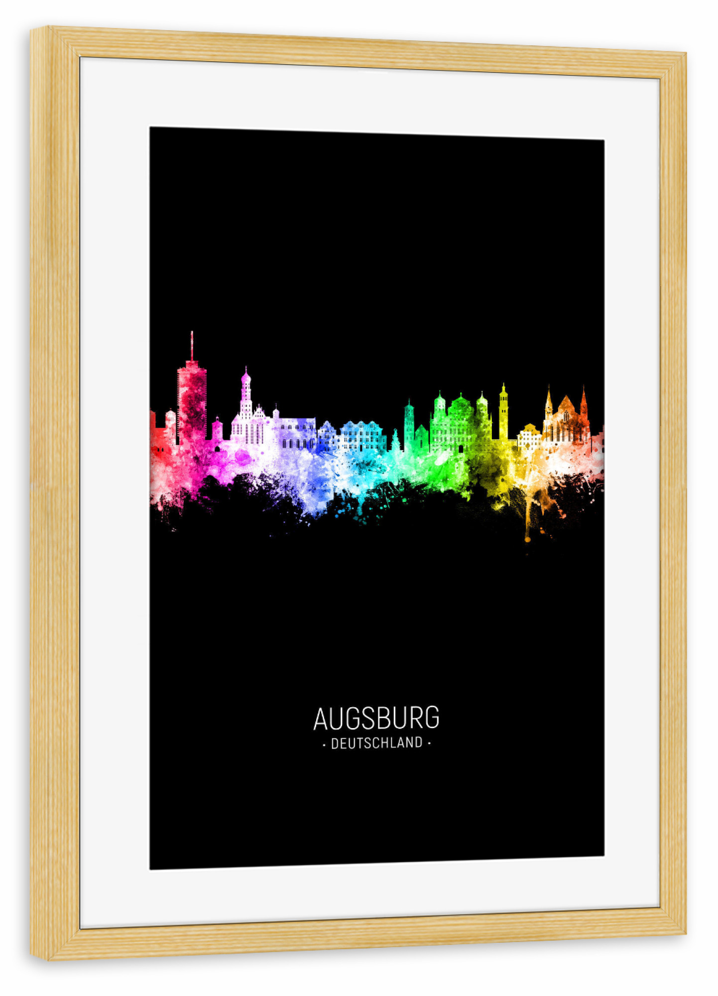 Poster mit Rahmen kiefer "Augsburg Skyline Colour Black" artboxONE - Städte