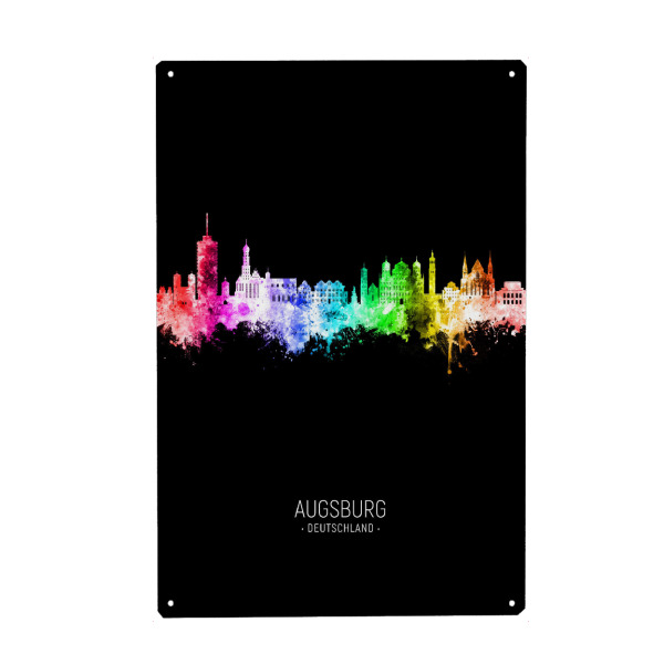Holzbild "Augsburg Skyline Colour Black" artboxONE - Städte - Augsburg,Deutschland,Skyline,Cityscape,Stadtbild,Watercolor,Painting,City,Stadt,Germany