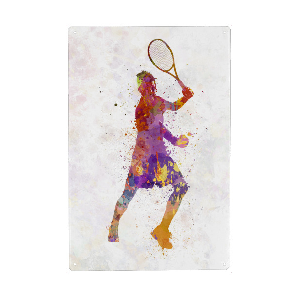 Holzbild "Tennis player in watercolor-d" artboxONE - Sport - Sport,Sports,Color,Illustration,Watercolor,Tennis,Racket,Tennis player,Atp,Serve