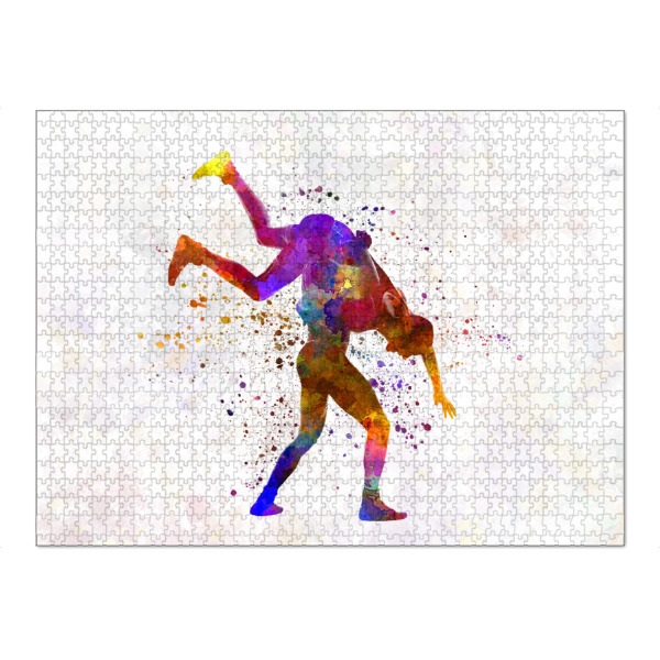 Puzzle Ravensburger "Wrestlers in watercolor-c" artboxONE - Sport - Sport,Sports,Color,Illustration,Watercolor,Fighter,Wrestlers,Combat,Fight,Strength
