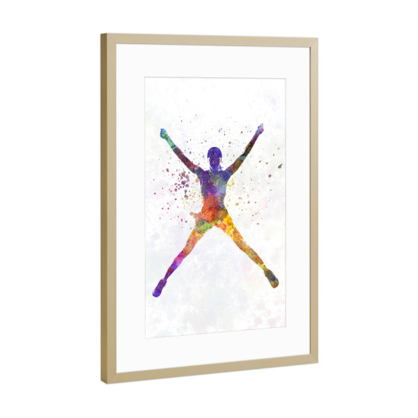 Poster mit Rahmen Gold "Watercolor winning runner" artboxONE - Sport - Sport,Sports,Watercolor,Winner,Runner,Running,Olympic,Athlete,Athletics