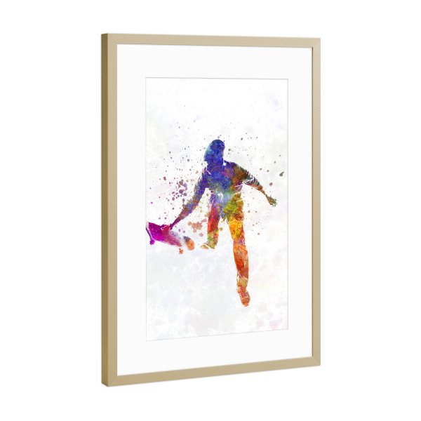 Poster mit Rahmen Gold "Skater jumping in watercolor" artboxONE - Sport - Sport,Sports,Watercolor,Skater,Skating,Skateboard,Jump,Young