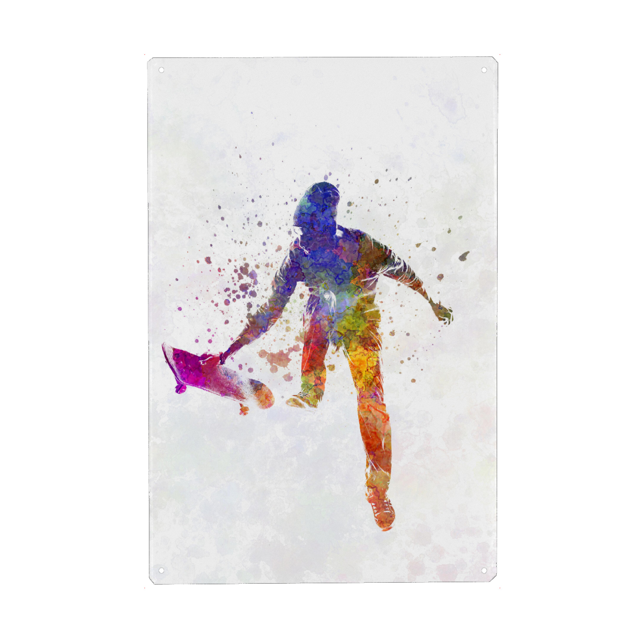 Metall Poster "Skater jumping in watercolor" artboxONE - Sport - Sport,Sports,Watercolor,Skater,Skating,Skateboard,Jump,Young - Blechschild
