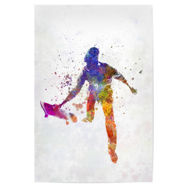 Poster 30x20 cm "Skater jumping in watercolor" artboxONE - Sport - Sport,Sports,Watercolor,Skater,Skating,Skateboard,Jump,Young