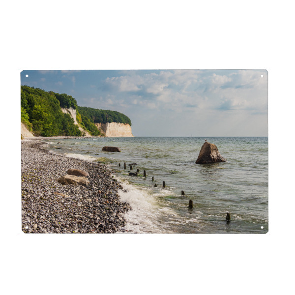 Holzbild "Wolken, Steine, Buhne" artboxONE - Natur,Reise,Reise / Strand und Meer