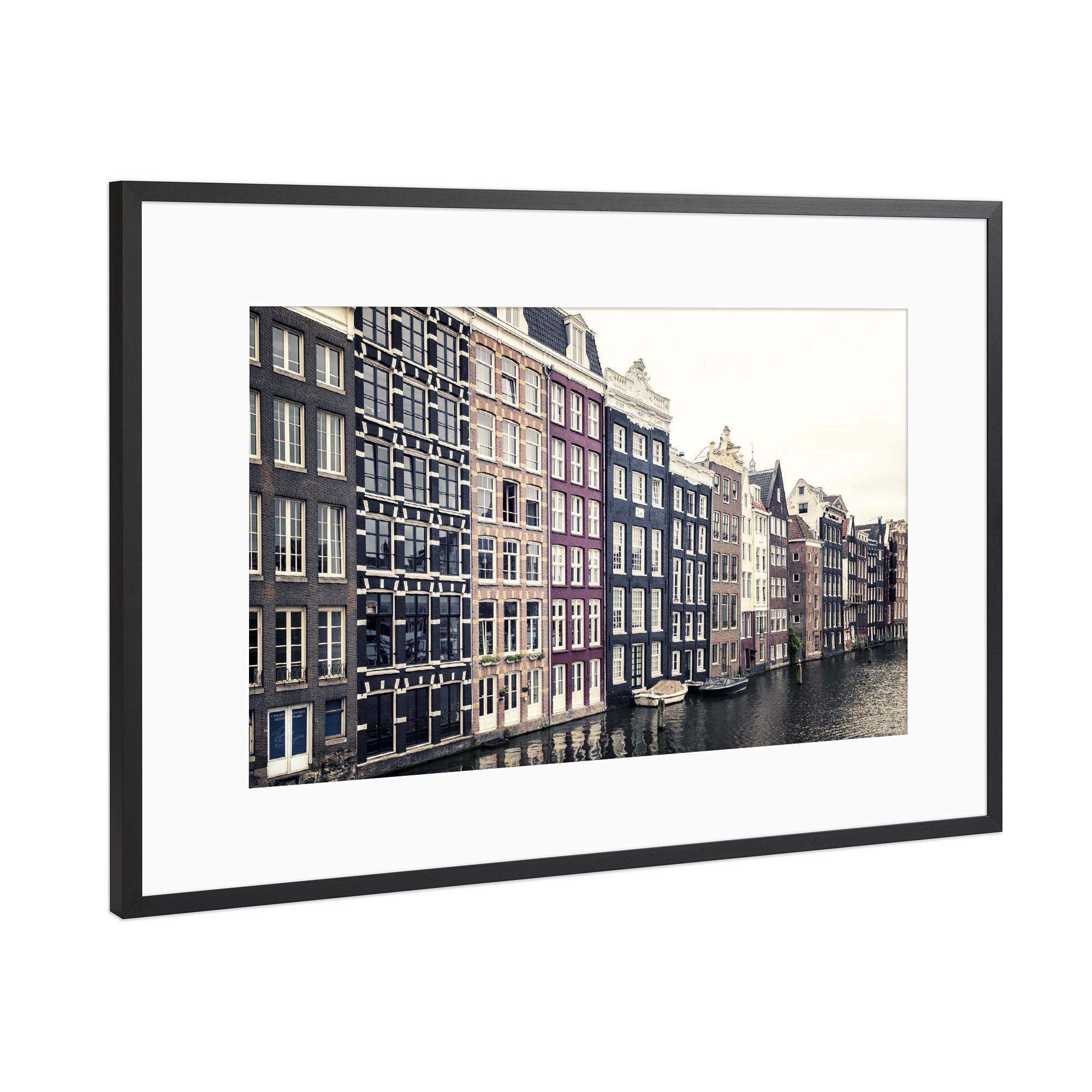 Poster mit Rahmen Schwarz (Metallic) "Damrak buildings" artboxONE - Städte,Reise,Architektur,Reise / Länder,Städte / Amsterdam