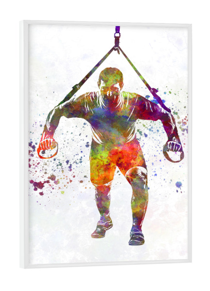 Poster mit weißem Rahmen "Fitness in watercolor-h" artboxONE - Sport - Sport,Sports,Watercolor,Athlete,Fitness,Gymnastics,Gym,Bodybuilding,Exercise