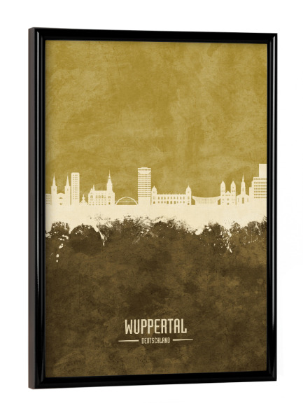 Poster mit schwarzem Rahmen "Wuppertal Germany Skyline Brown" artboxONE - Städte
