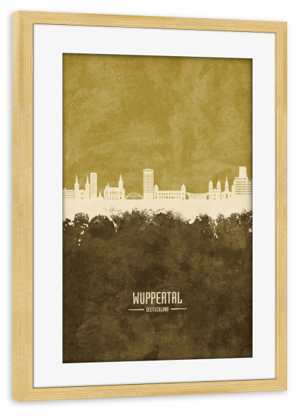 Poster mit Rahmen kiefer "Wuppertal Germany Skyline Brown" artboxONE - Städte