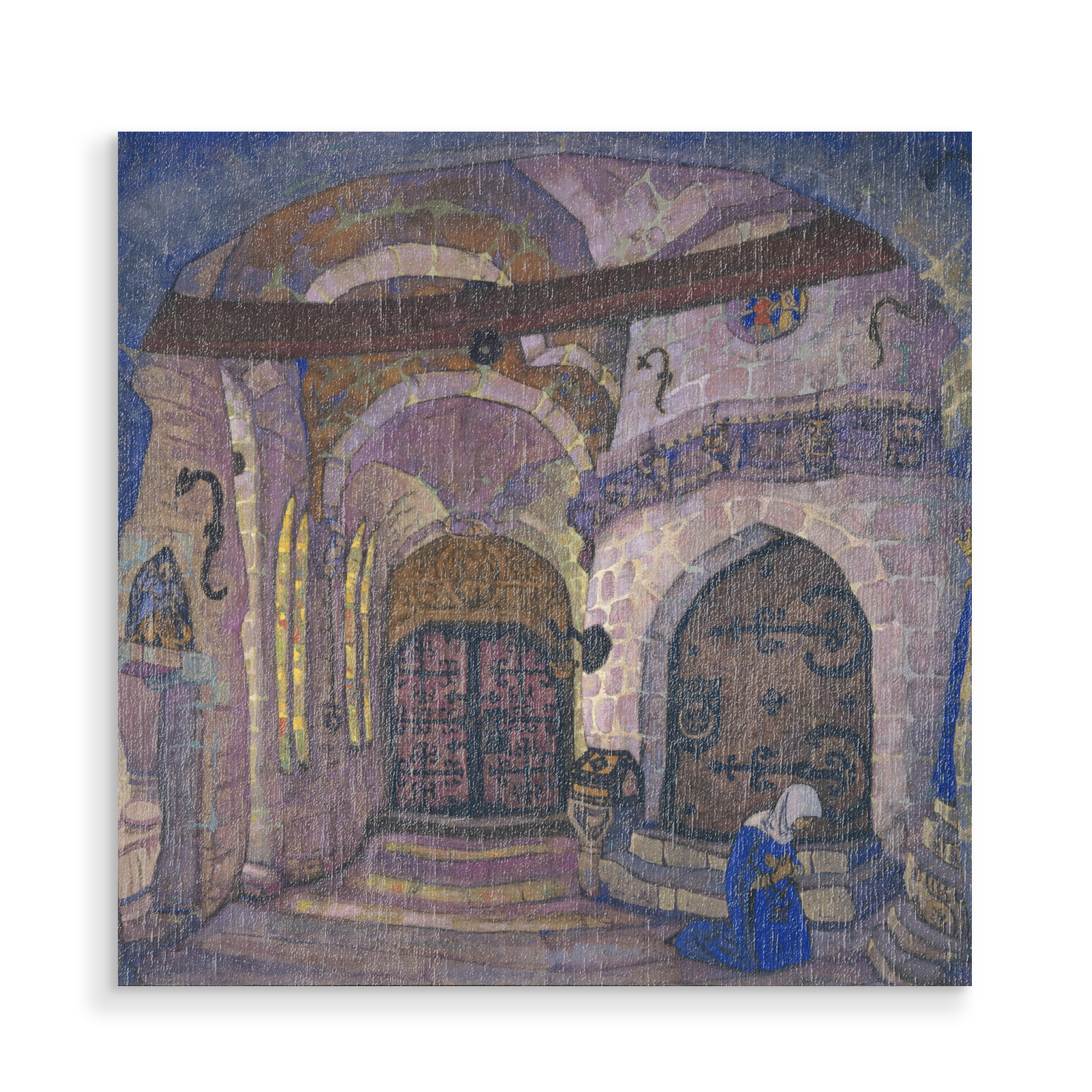 Holzbild "Im Kloster" artboxONE - Natur - Nicholas roerich,Kunst,Malerei,Gemälde,Architektur,Architecture,Kloster