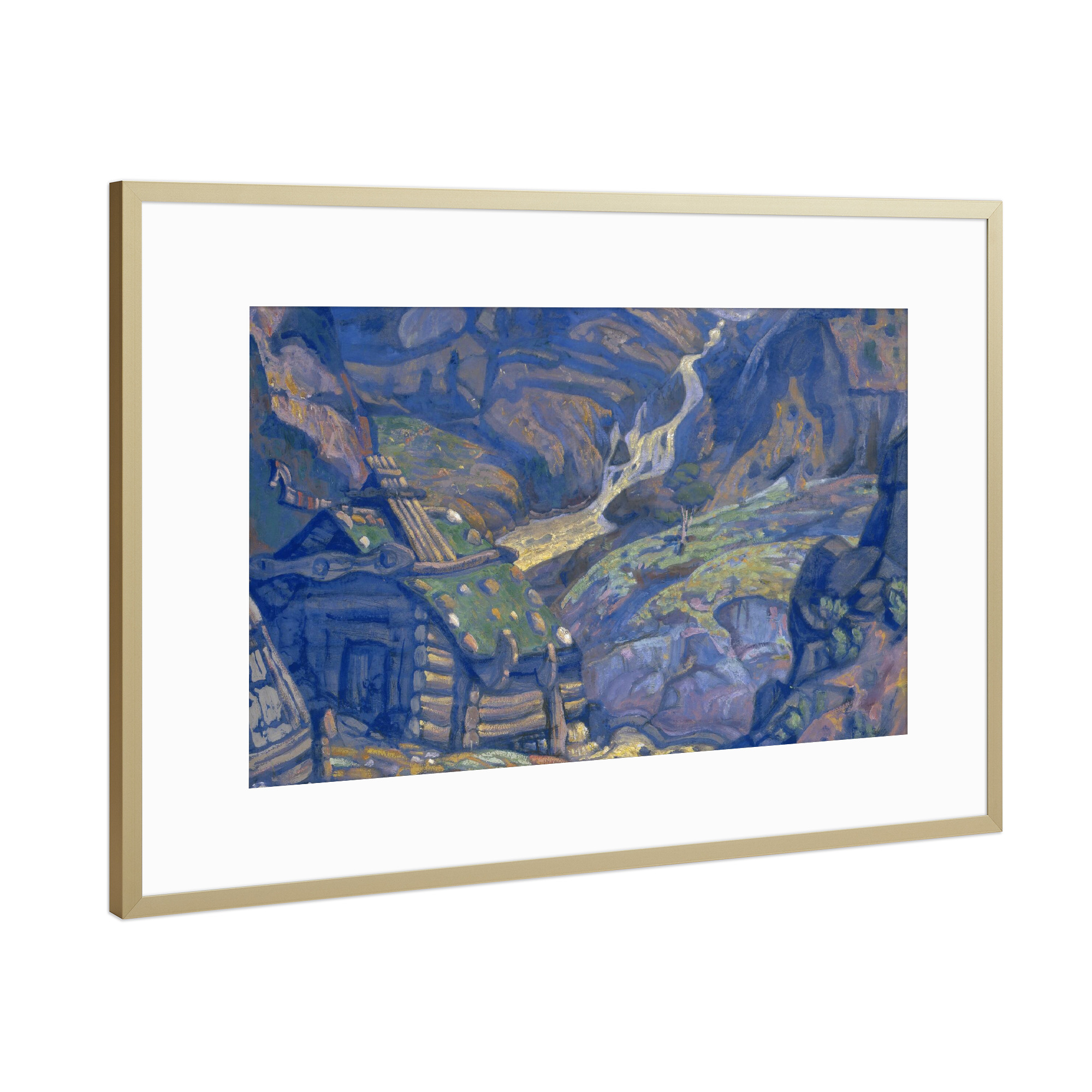 Poster mit Rahmen Gold "Bühnenbildentwurf Peer Gynt" artboxONE - Natur - Nicholas roerich,Natur,Nature,Gemälde,Malerei,Kunst,Berge,Mountains