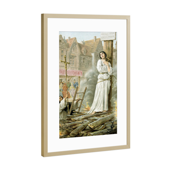 Poster mit Rahmen Gold "Jeanne d' Arc burnt at state" artboxONE - Menschen - Menschen,Natur,Nature,People,Prozess,Scheiterhaufen,Female,Woman,Frau