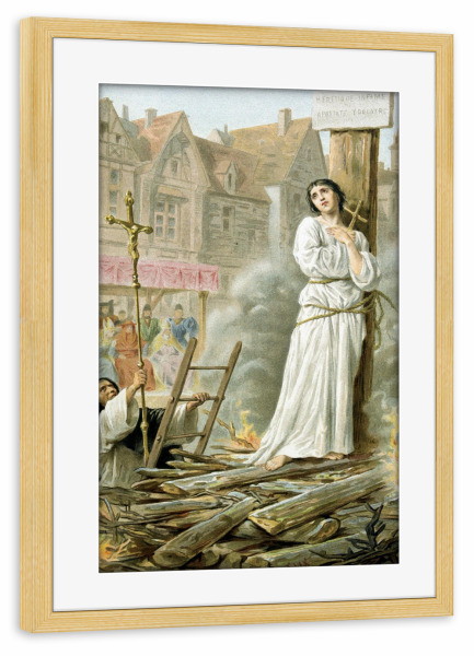 Poster mit Rahmen kiefer "Jeanne d' Arc burnt at state" artboxONE - Menschen - Menschen,Natur,Nature,People,Prozess,Scheiterhaufen,Female,Woman,Frau