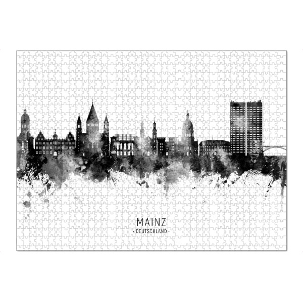 Puzzle Ravensburger "Mainz Germany Skyline BW Text" artboxONE - Städte,Schwarzweiß