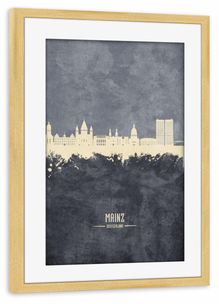 Poster mit Rahmen kiefer "Mainz Germany Skyline Grey" artboxONE - Städte
