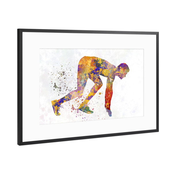 Poster mit Rahmen Schwarz (Metallic) "Runner in watercolor" artboxONE - Sport - Sport,Sports,Watercolor,Runner,Running,Athlete,Olympic,Start