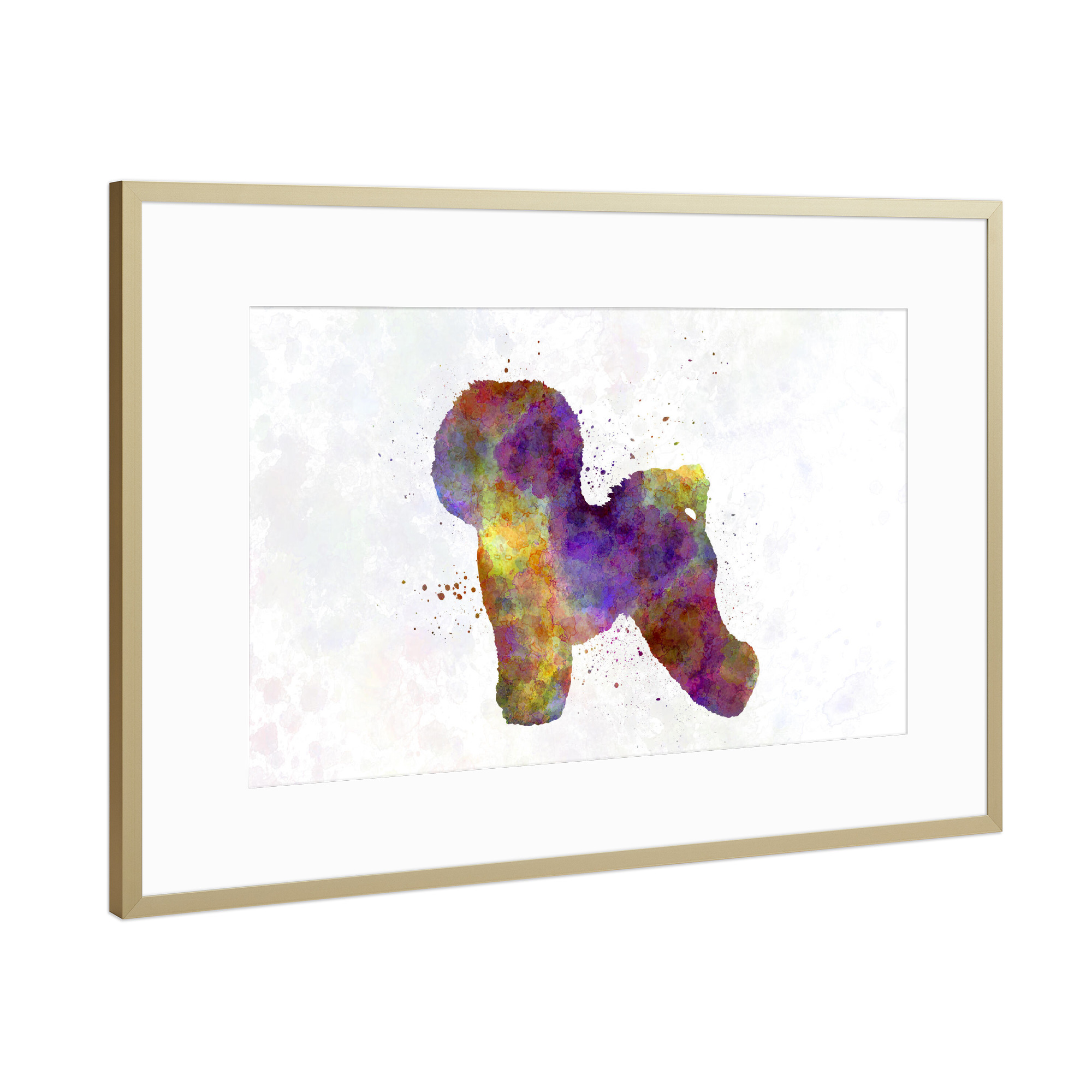 Poster mit Rahmen Gold "Bichon Frise in watercolor" artboxONE - Tiere - Dog,Pet,Childish,Watercolor,Decorative,Nursery decor,Animal,Animals,Dogs
