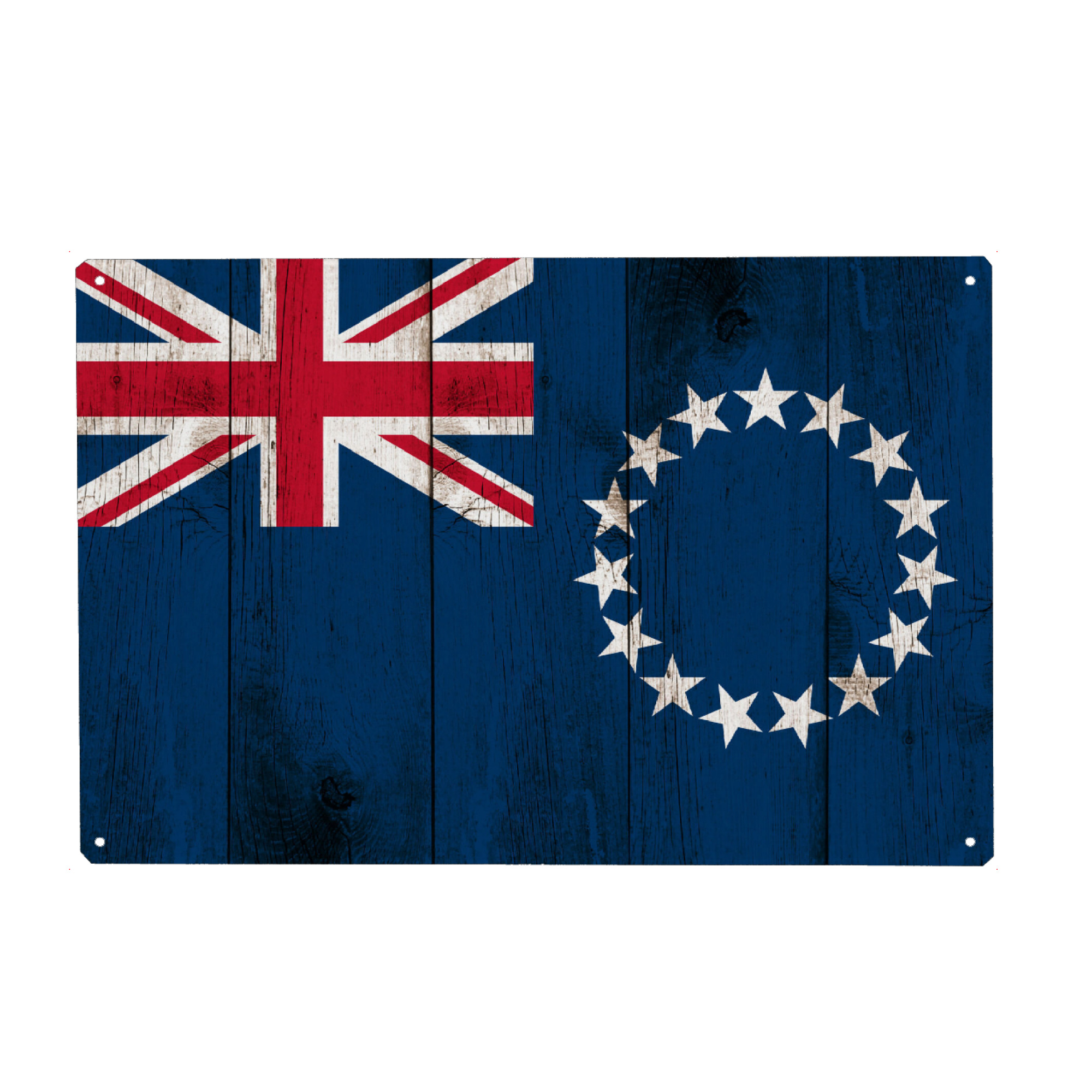 Metall Poster "Cookinseln Flagge" artboxONE - Reise - Flagge,Fahne,Grunge,Retro,Südsee,Ozeanien,Cookinseln - Blechschild