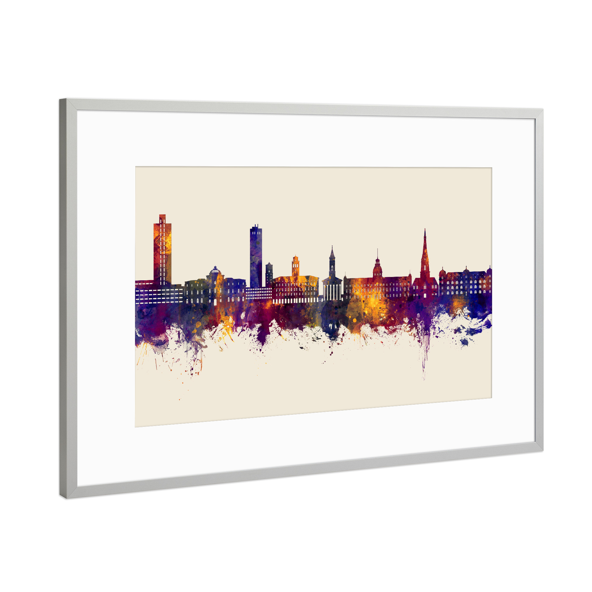 Poster mit Rahmen Silber "Karlsruhe Germany Skyline Autumn" artboxONE - Städte