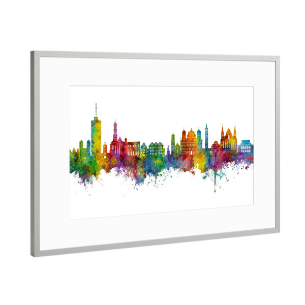 Poster mit Rahmen Silber "Augsburg Germany Skyline" artboxONE - Städte