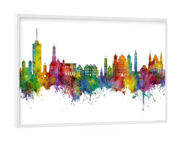 Poster mit weißem Rahmen "Augsburg Germany Skyline" artboxONE - Städte