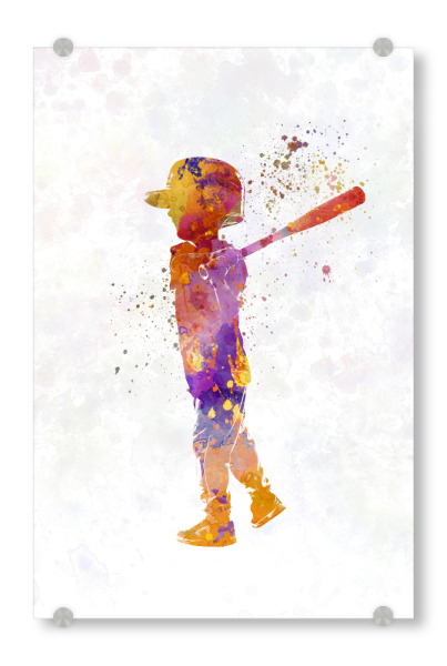 Acrylglasbild "Watercolor kids baseball-b" artboxONE - Sport - Sport,Sports,Watercolor,Athlete,Baseball,Child,Bat,Ball,America