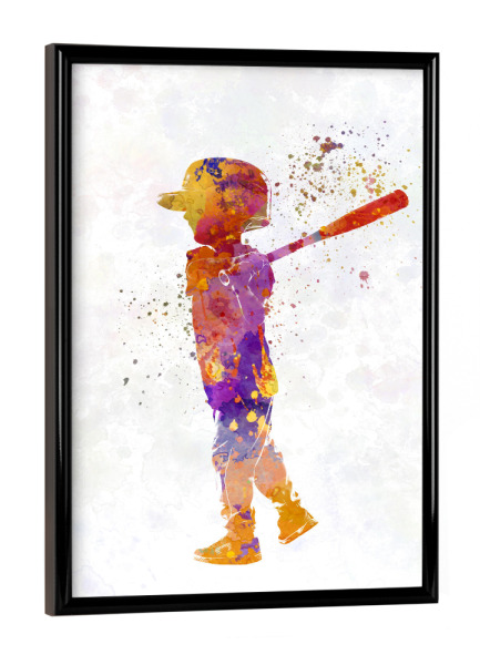 Poster mit schwarzem Rahmen "Watercolor kids baseball-b" artboxONE - Sport - Sport,Sports,Watercolor,Athlete,Baseball,Child,Bat,Ball,America