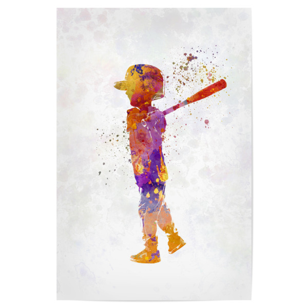 Poster 30x20 cm "Watercolor kids baseball-b" artboxONE - Sport - Sport,Sports,Watercolor,Athlete,Baseball,Child,Bat,Ball,America