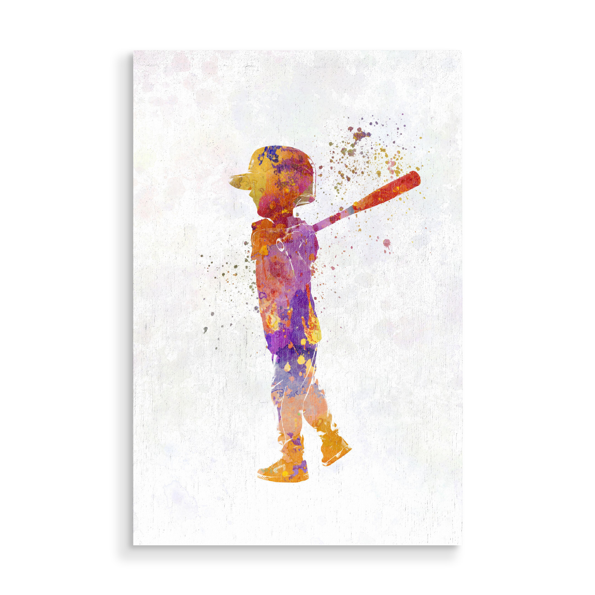 Holzbild "Watercolor kids baseball-b" artboxONE - Sport - Sport,Sports,Watercolor,Athlete,Baseball,Child,Bat,Ball,America