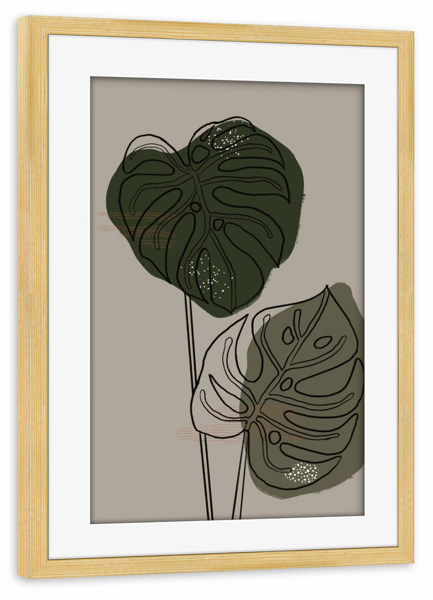 Poster mit Rahmen kiefer "Minimal Monstera leaves" artboxONE - Natur,Floral