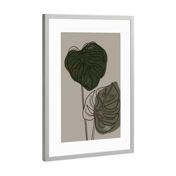 Poster mit Rahmen Silber "Minimal Monstera leaves" artboxONE - Natur,Floral