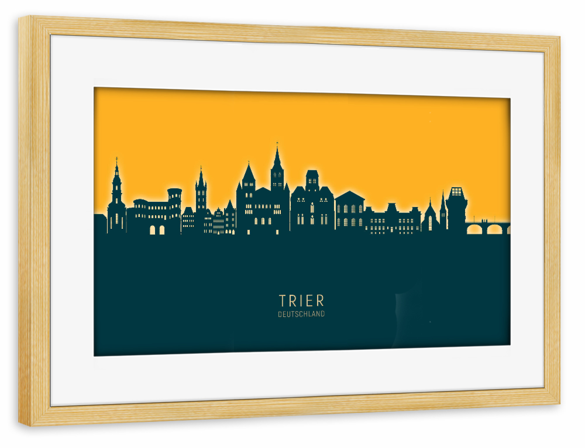 Poster mit Rahmen kiefer "Trier Germany Skyline Citrus" artboxONE - Städte