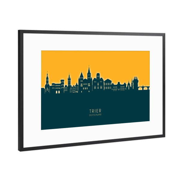 Poster mit Rahmen Schwarz (Metallic) "Trier Germany Skyline Citrus" artboxONE - Städte