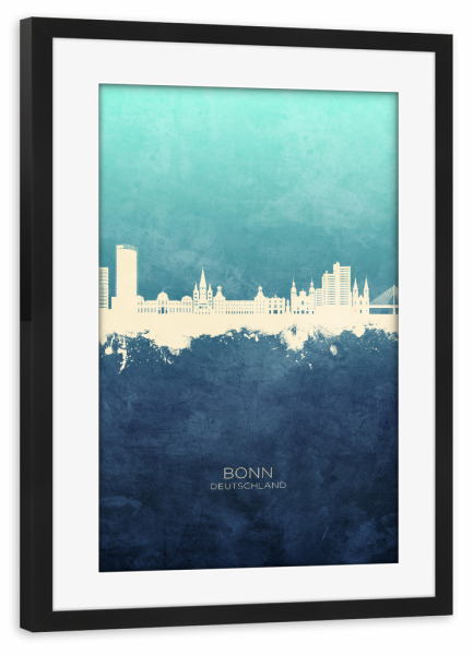 Poster mit Rahmen schwarz "Bonn Germany Skyline NavyCyan" artboxONE - Städte