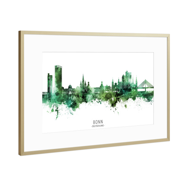 Poster mit Rahmen Gold "Bonn Germany Skyline Green Name" artboxONE - Städte