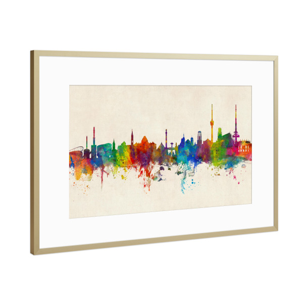Poster mit Rahmen Gold "Stuttgart Germany Skyline Urban" artboxONE - Städte,Städte / Stuttgart