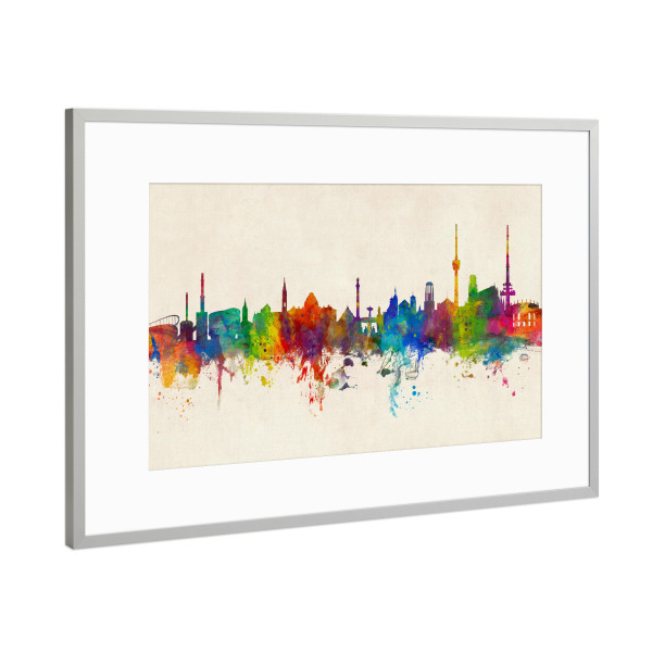 Poster mit Rahmen Silber "Stuttgart Germany Skyline Urban" artboxONE - Städte,Städte / Stuttgart