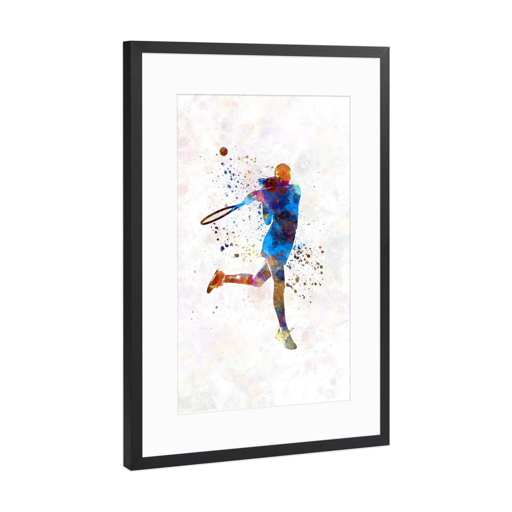 Poster mit Rahmen Schwarz (Metallic) "Watercolor tennis player-k" artboxONE - Sport