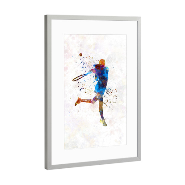 Poster mit Rahmen Silber "Watercolor tennis player-k" artboxONE - Sport