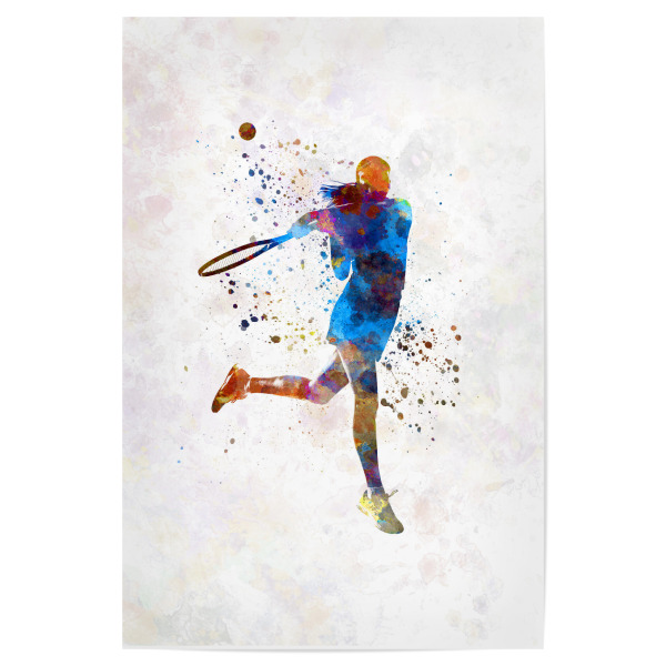Poster 30x20 cm "Watercolor tennis player-k" artboxONE - Sport - Sport,Sports,Color,Illustration,Watercolor,Tennis,Racket,Tennis player,Atp,Serve