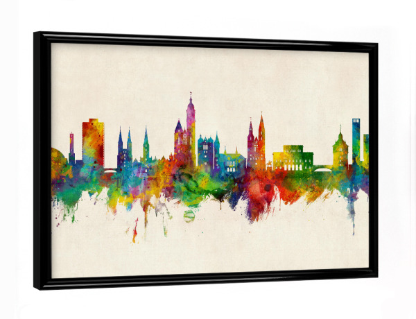 Poster mit schwarzem Rahmen "Braunschweig Skyline Urban" artboxONE - Städte