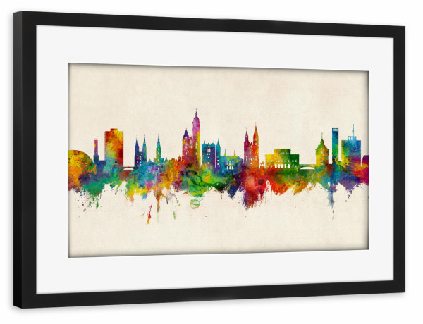 Poster mit Rahmen schwarz "Braunschweig Skyline Urban" artboxONE - Städte