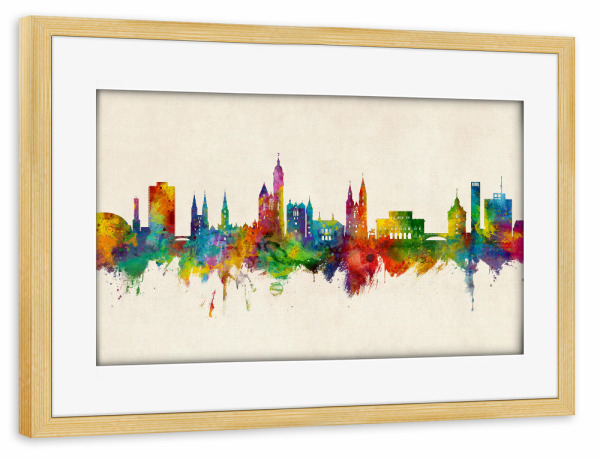 Poster mit Rahmen kiefer "Braunschweig Skyline Urban" artboxONE - Städte