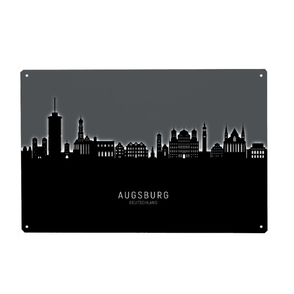 Holzbild "Augsburg Skyline Glow White" artboxONE - Städte,Schwarzweiß
