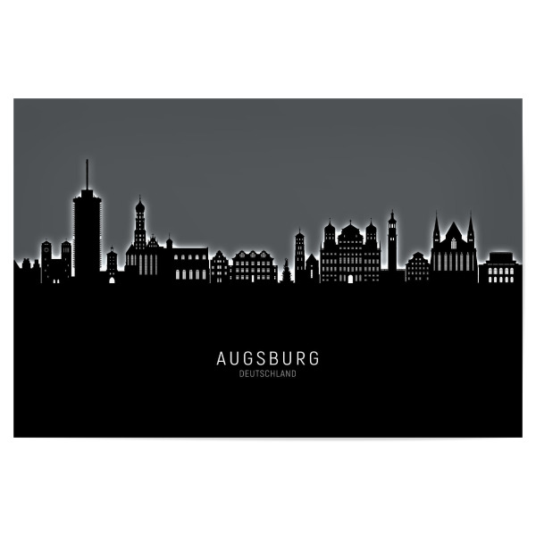 Poster 30x20 cm "Augsburg Skyline Glow White" artboxONE - Städte,Schwarzweiß