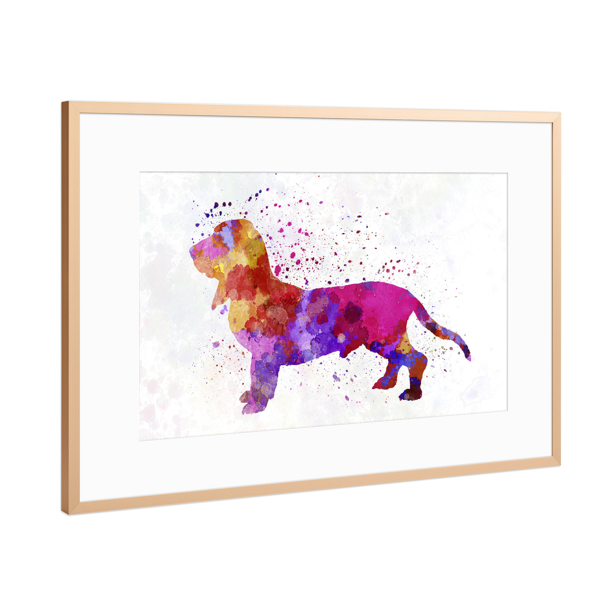 Poster mit Rahmen Kupfer "Blue Gascony Basset in watercolor" artboxONE - Tiere