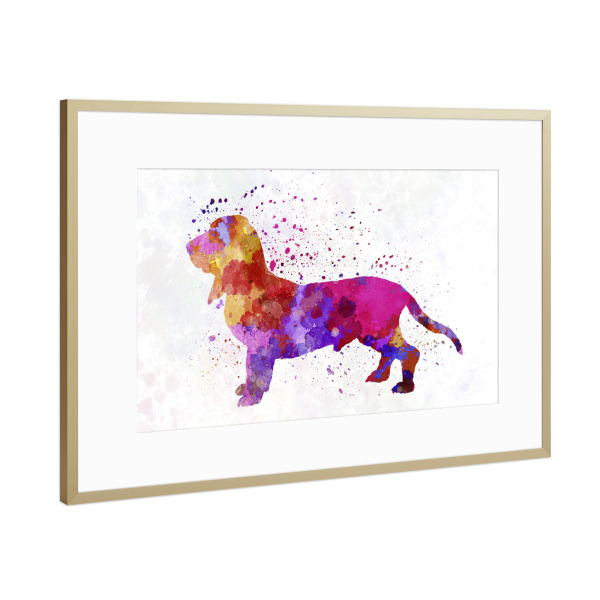 Poster mit Rahmen Gold "Blue Gascony Basset in watercolor" artboxONE - Tiere