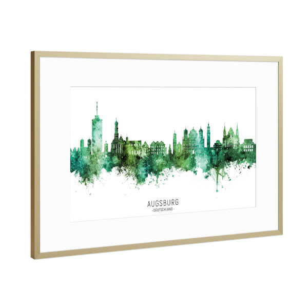 Poster mit Rahmen Gold "Augsburg Skyline Green Name" artboxONE - Städte