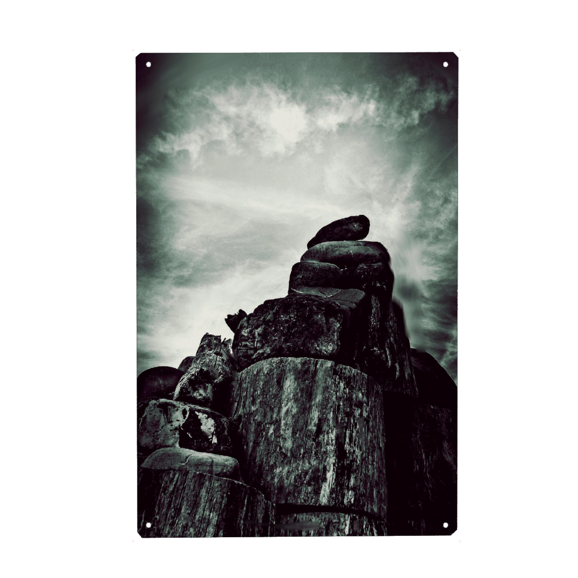 Holzbild "Ein Hauch Mystik" artboxONE - Natur - Natur,Mystisch,Steine,Steinpyramide,Landschaft,Landscape,Nature,Stones,Klippen,Dark