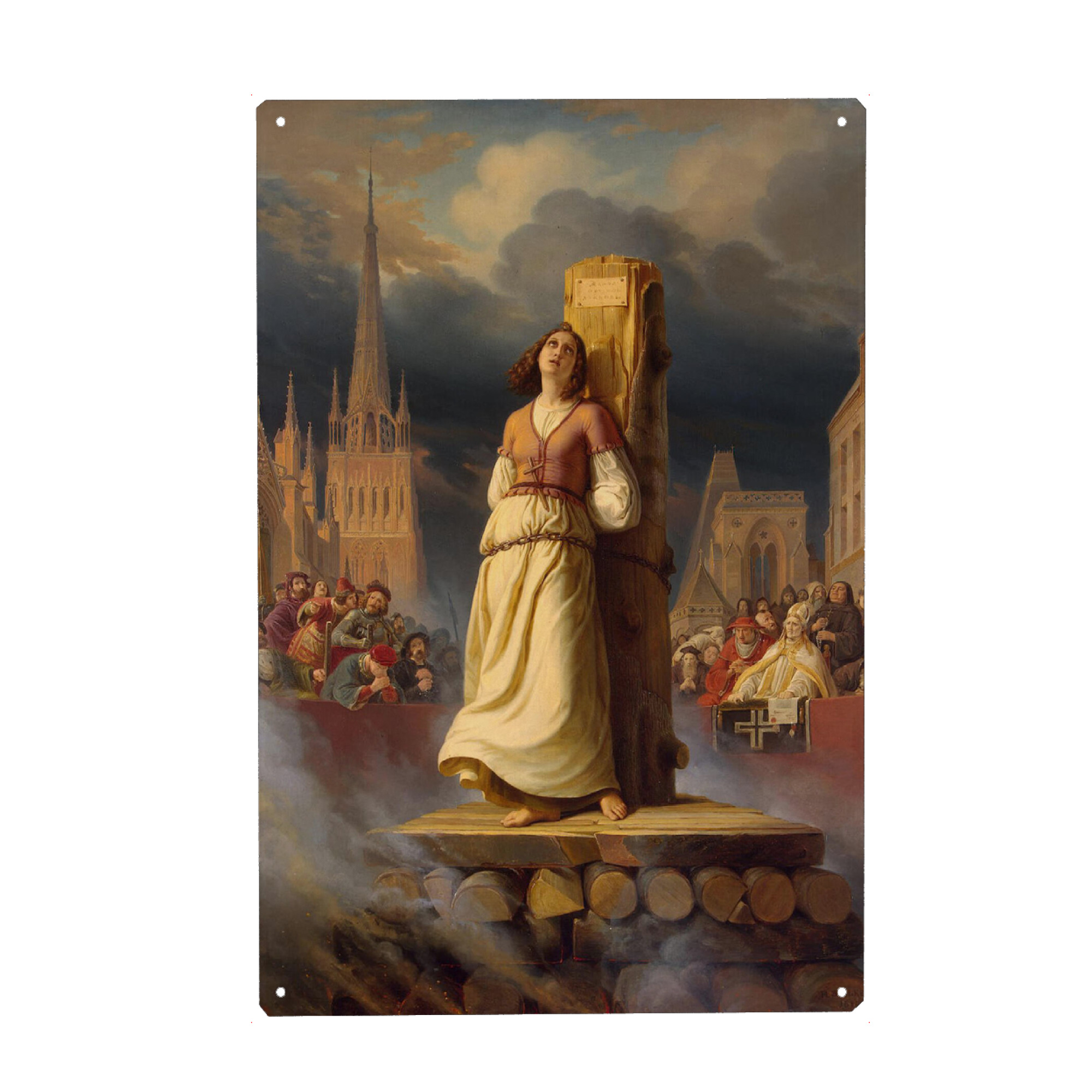 Holzbild "Johanna von Orléans Tod" artboxONE - Menschen - Jean d'arc,Kunst,Gemälde,Malerei,Female,Woman,Frau,Prozess